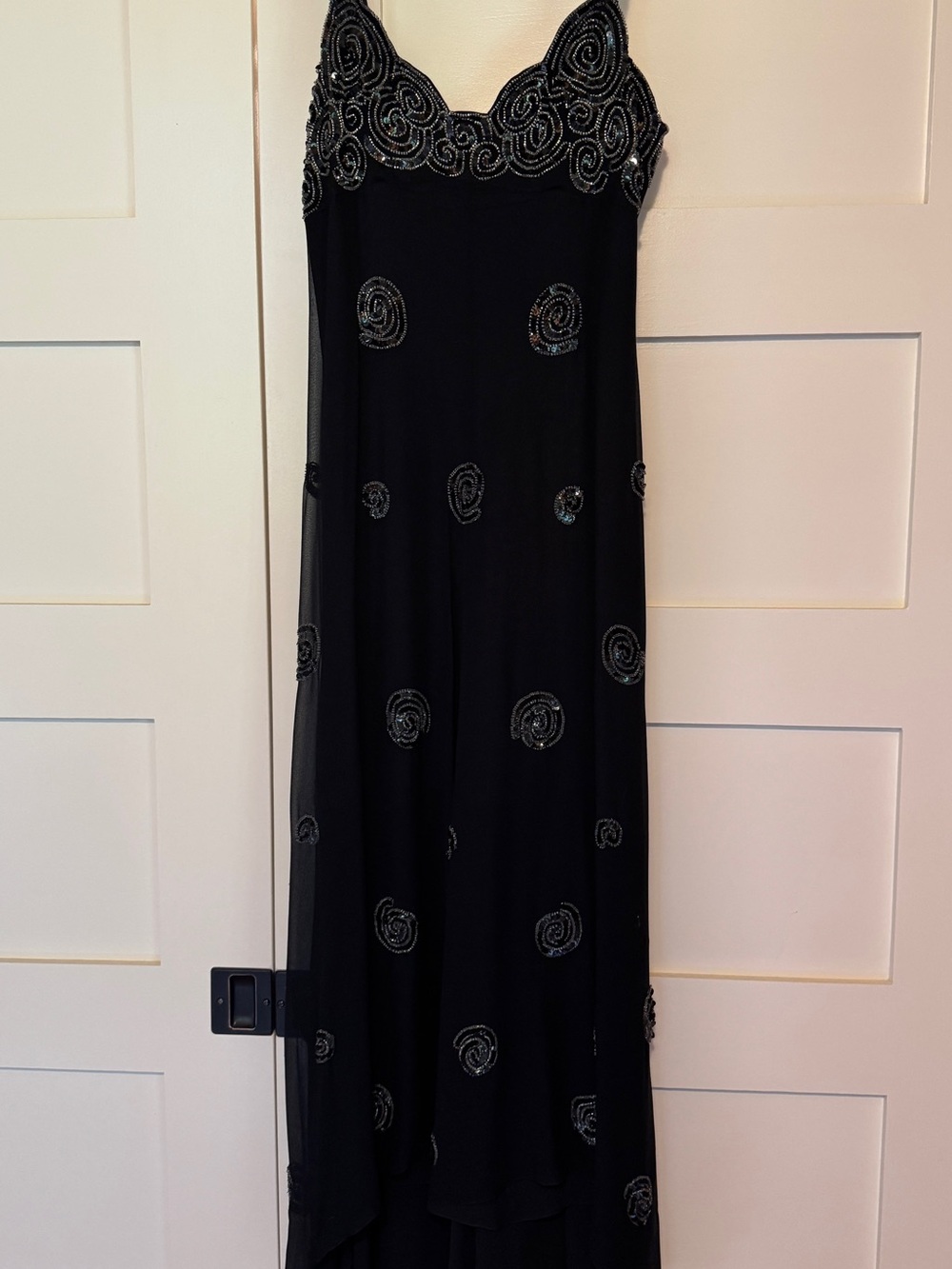Cache Black Silk Beaded Maxi Slip Dress